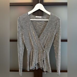 Black and White Striped Wrap Shirt